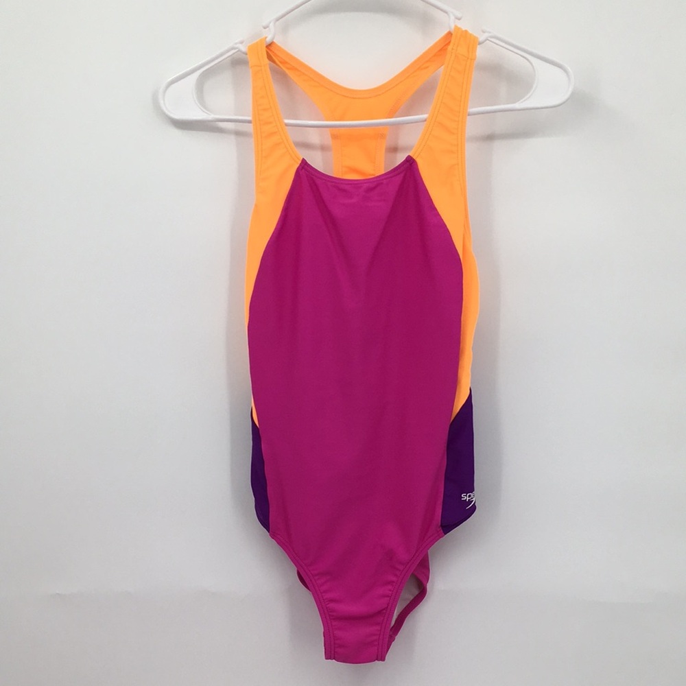Speedo Bright Colorblock One-Piece Swimsuit - Magenta, Orange & Purple
